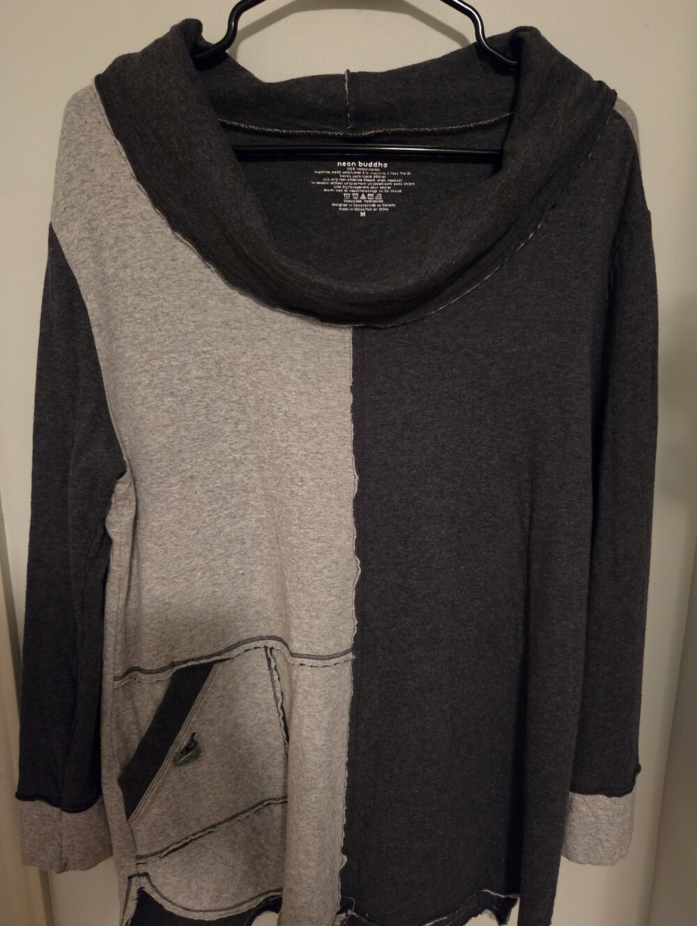 neon buddha Two-Tone Cowl Neck Sweater - Charcoal & Gray